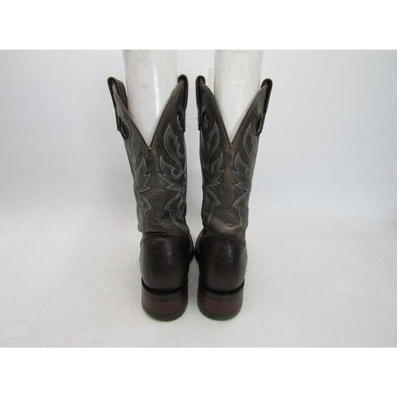 Double H Mens 7.5 D Gray Brown Leather Buckaroo Stockman Cowboy Western Boots